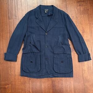 The J Peterman Company 100% Linen Field Blazer Jacket, Oversized Pockets Size L